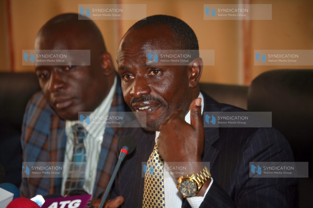 Trade Unions Congress of Kenya Secretary General Wilson Sossion and his National Chairman Tom Odege