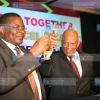 Speaker of the National Assembly Kenneth Marende shares a toast with South Africa’s Ambassador to Kenya, Ndumiso Ntshinga