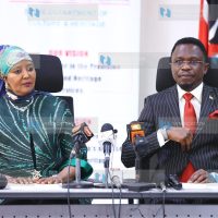 Outgoing CS Amina Mohamed with Incoming Sports CS Ababu Namwamba