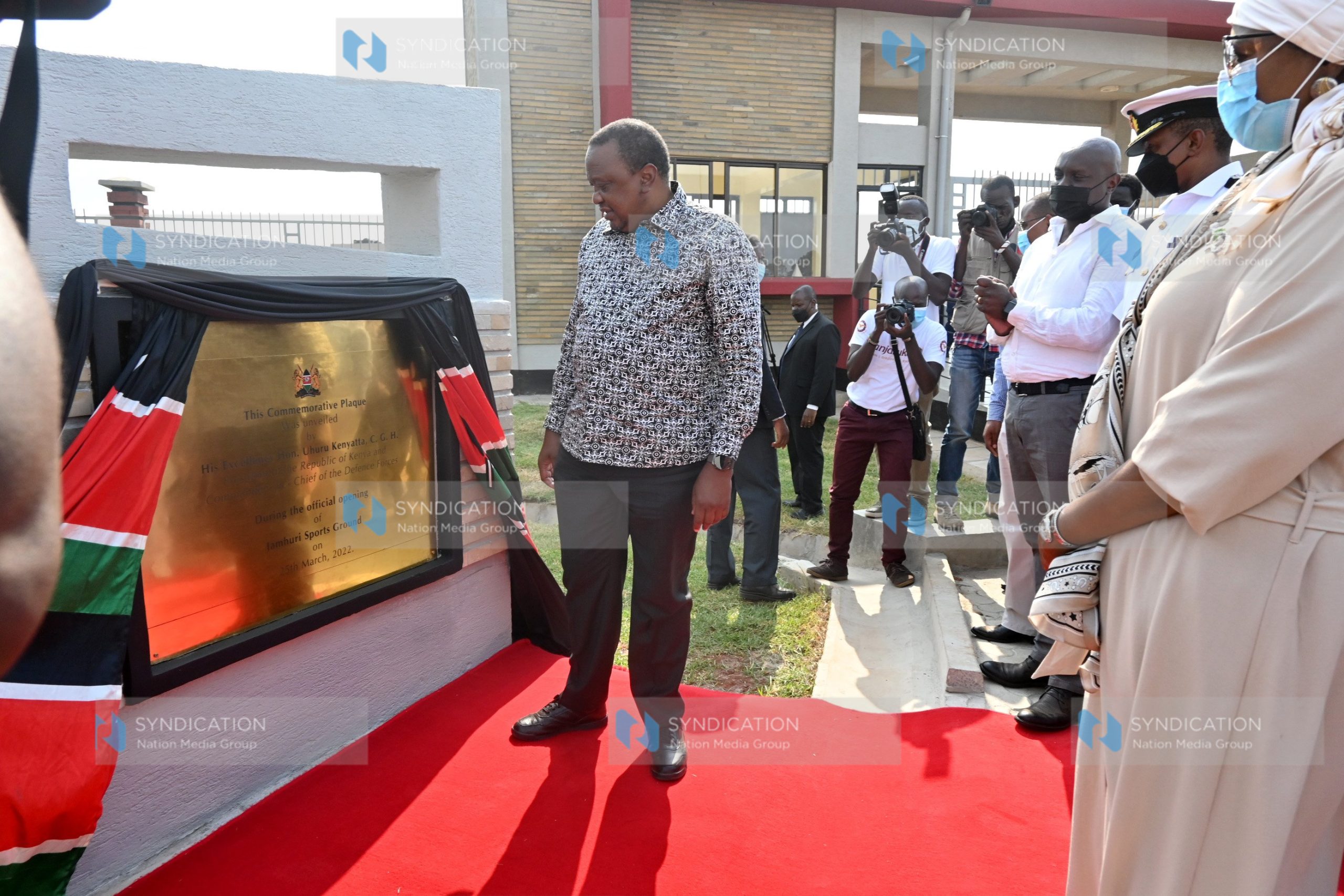 President Uhuru Kenyatta accompanied by Sports CS Amina Mohamed, PS Joe Okudo