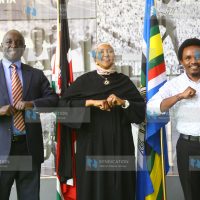 Amb. Dr. Amina Mohamed Cabinet Secretary for Sports, Culture and Heritage, with CAS's Zack Kinuthia and Simon Kachapin