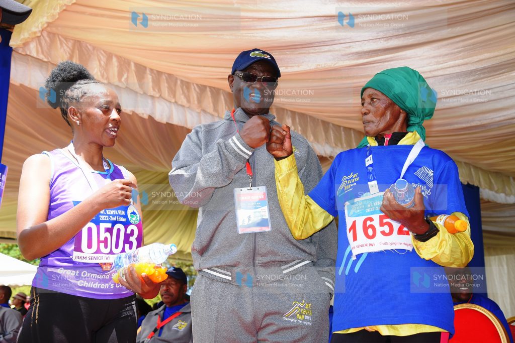 Meru Governor Kiraitu Murungi chats with Peninah Mugure