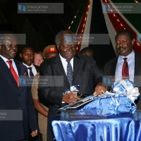 President Mwai Kibaki and Prime Minister Raila Odinga during the launch of the Strategic Plan for the Office of the Prime Minister