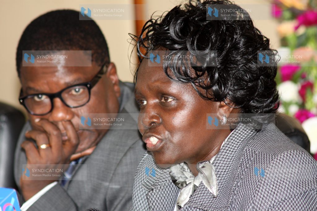 Minister for Higher Education Prof. Margaret Kamar with Assistant Minister Kilemi Mwiria