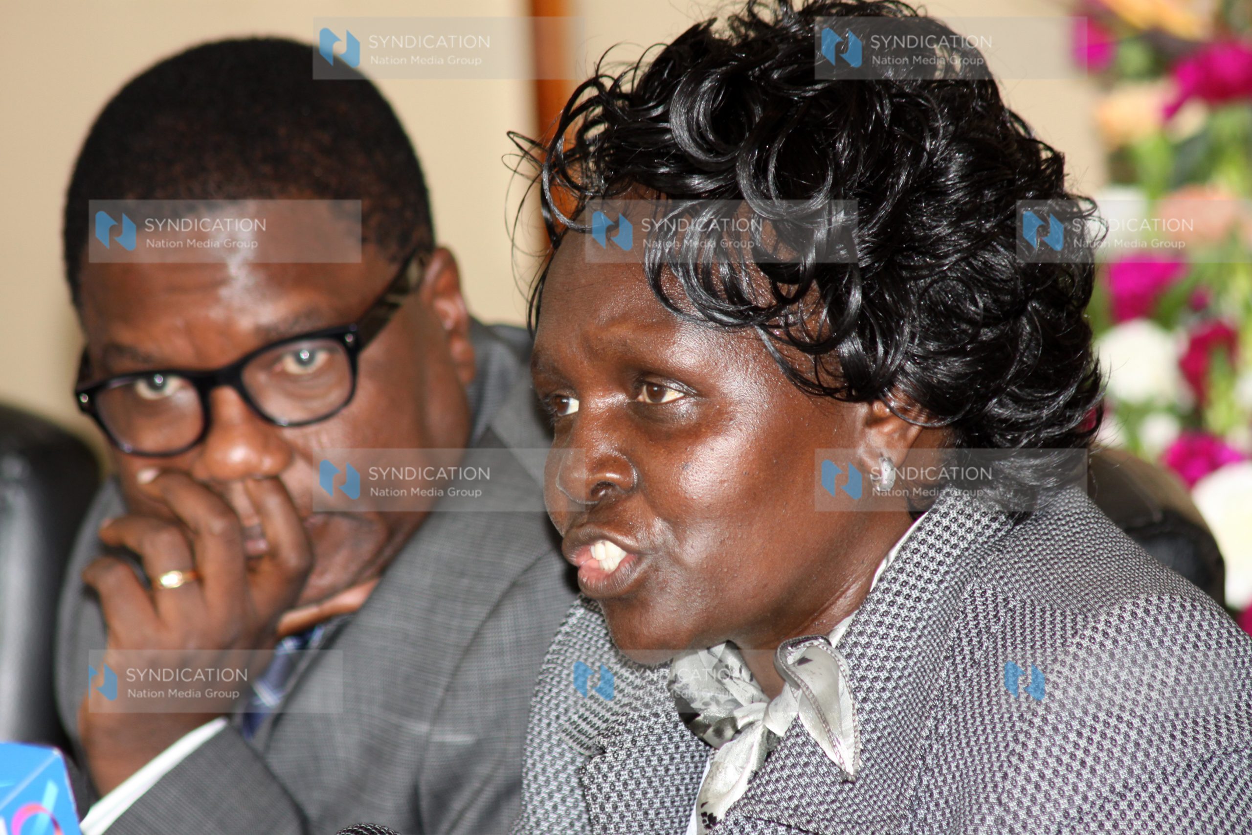 Minister for Higher Education Prof. Margaret Kamar with Assistant Minister Kilemi Mwiria