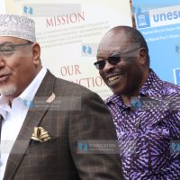 Tourism & Wildlife Cabinet Secretary Najib Balala with Swahili scholar Prof Kimani Njogu