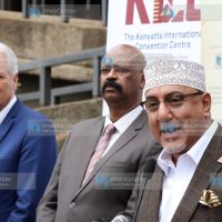 Tourism and Wildlife Cabinet Secretary Najib Balala with UNESCO Regional Director for Eastern Africa and Representative to Kenya Prof Hubert Gijzen, Nairobi Metropolitan Services (NMS) Director General Mohammed Badi