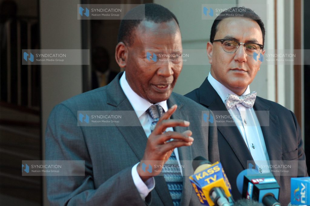 Cabinet Secretary Internal Security Joseph Ole Nkaissery with his Tourism counterpart Najib Balala