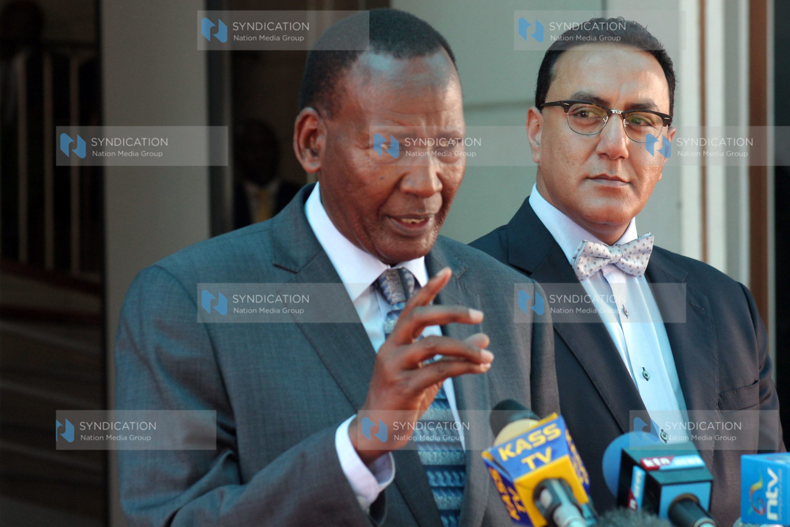 Cabinet Secretary Internal Security Joseph Ole Nkaissery with his Tourism counterpart Najib Balala