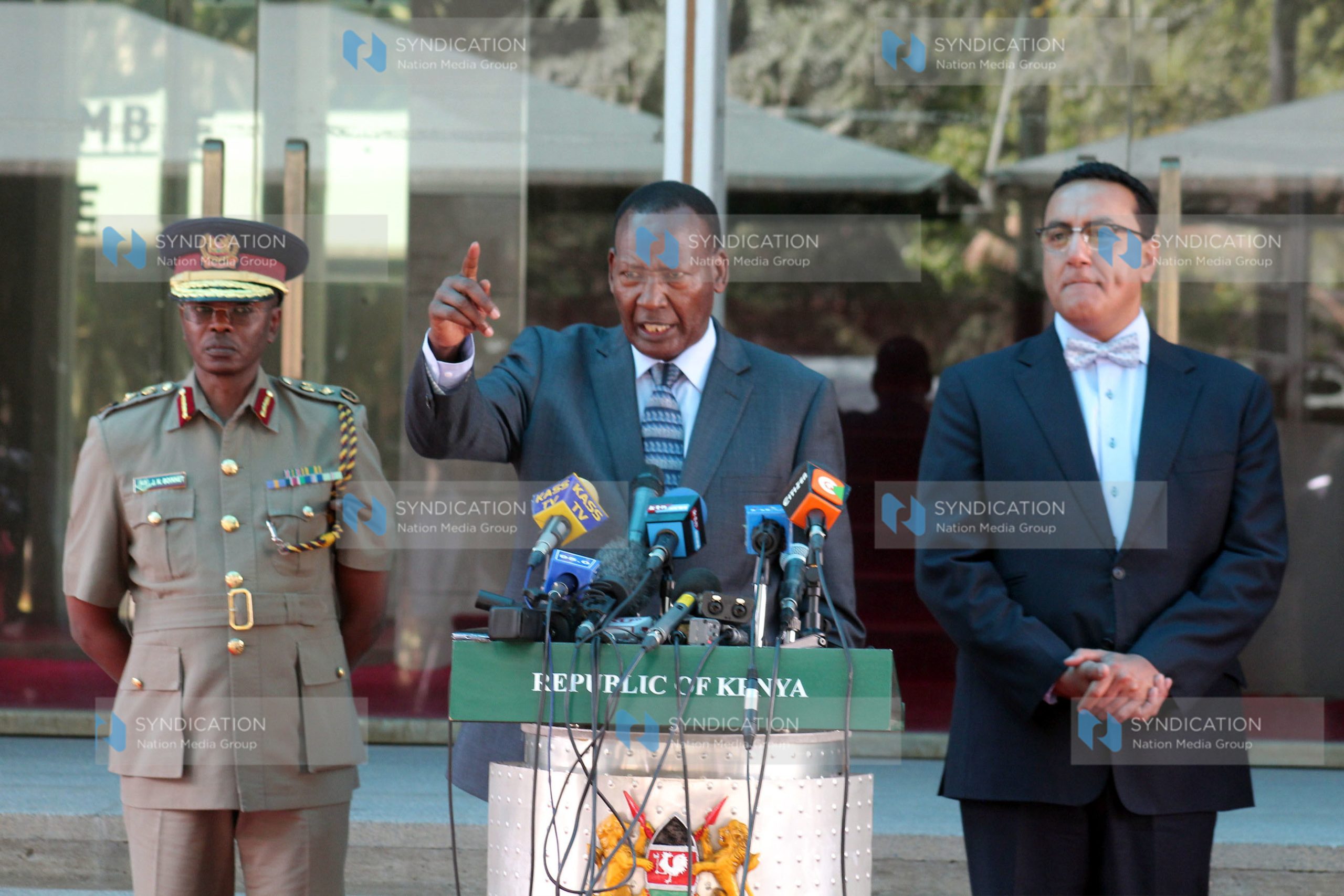 Cabinet Secretary Internal Security Joseph Ole Nkaissery with his Tourism counterpart Najib Balala