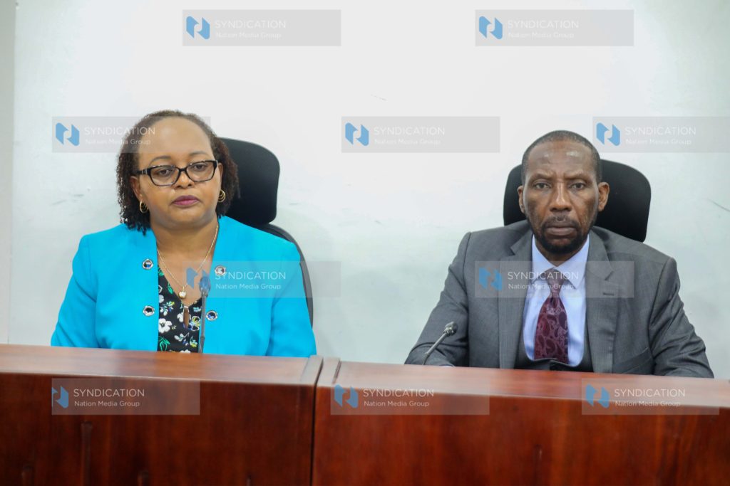 Kirinyaga Governor Anne Waiguru and her deputy David Githanda appear before the Senate National Cohesion