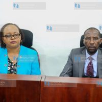 Kirinyaga Governor Anne Waiguru and her deputy David Githanda appear before the Senate National Cohesion