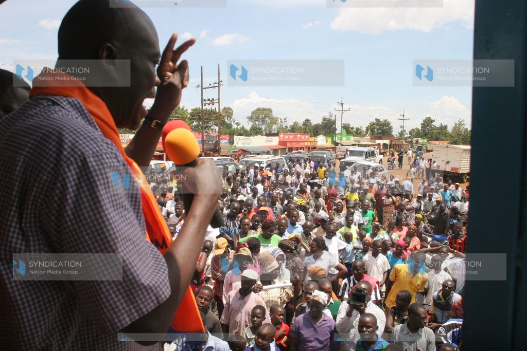 Supporters of The Coalition for Reforms and Democracy candidate for the Siaya gubernatorial by-election Cornel Rasanga