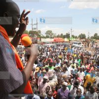 Supporters of The Coalition for Reforms and Democracy candidate for the Siaya gubernatorial by-election Cornel Rasanga