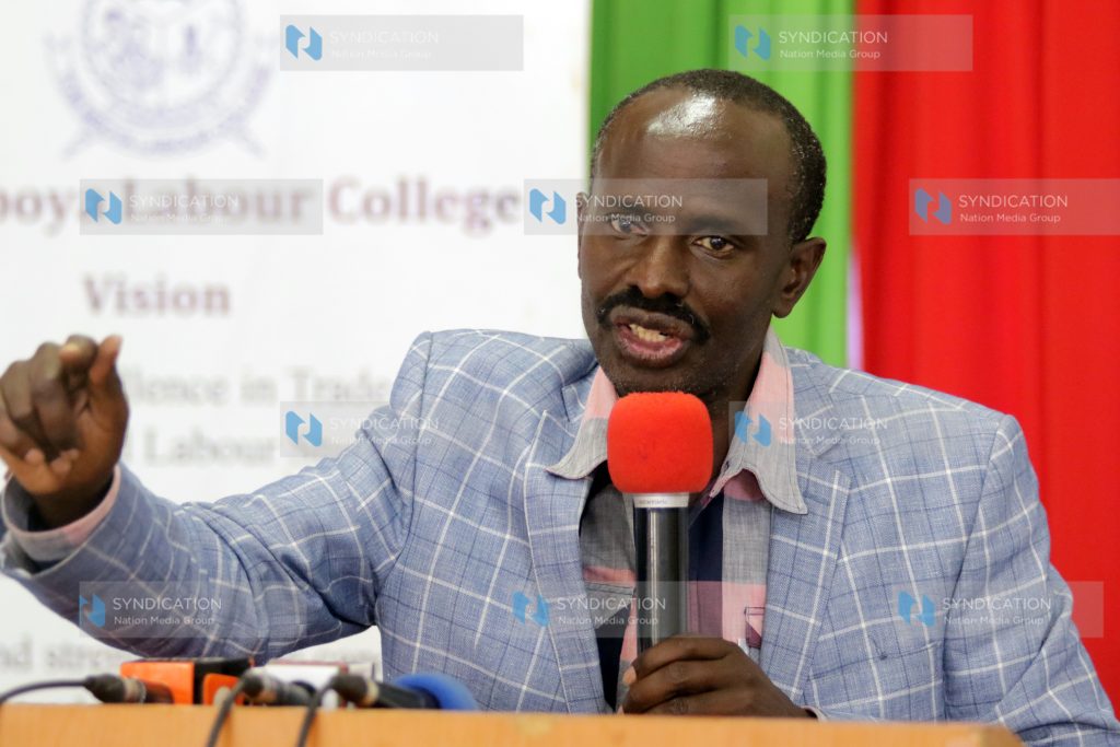KNUT Sec Gen Wilson Sossion gives a speech as he officiated the opening of a workshop of teachers