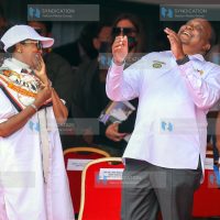 President Uhuru Kenyatta shares a light moment with Sports Cabinet Secretary Amina Mohamed