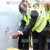 Meru Governor Kiraitu Murungi and his Deputy Titus Ntuchiu commission the solar powered Kibirichia borehole