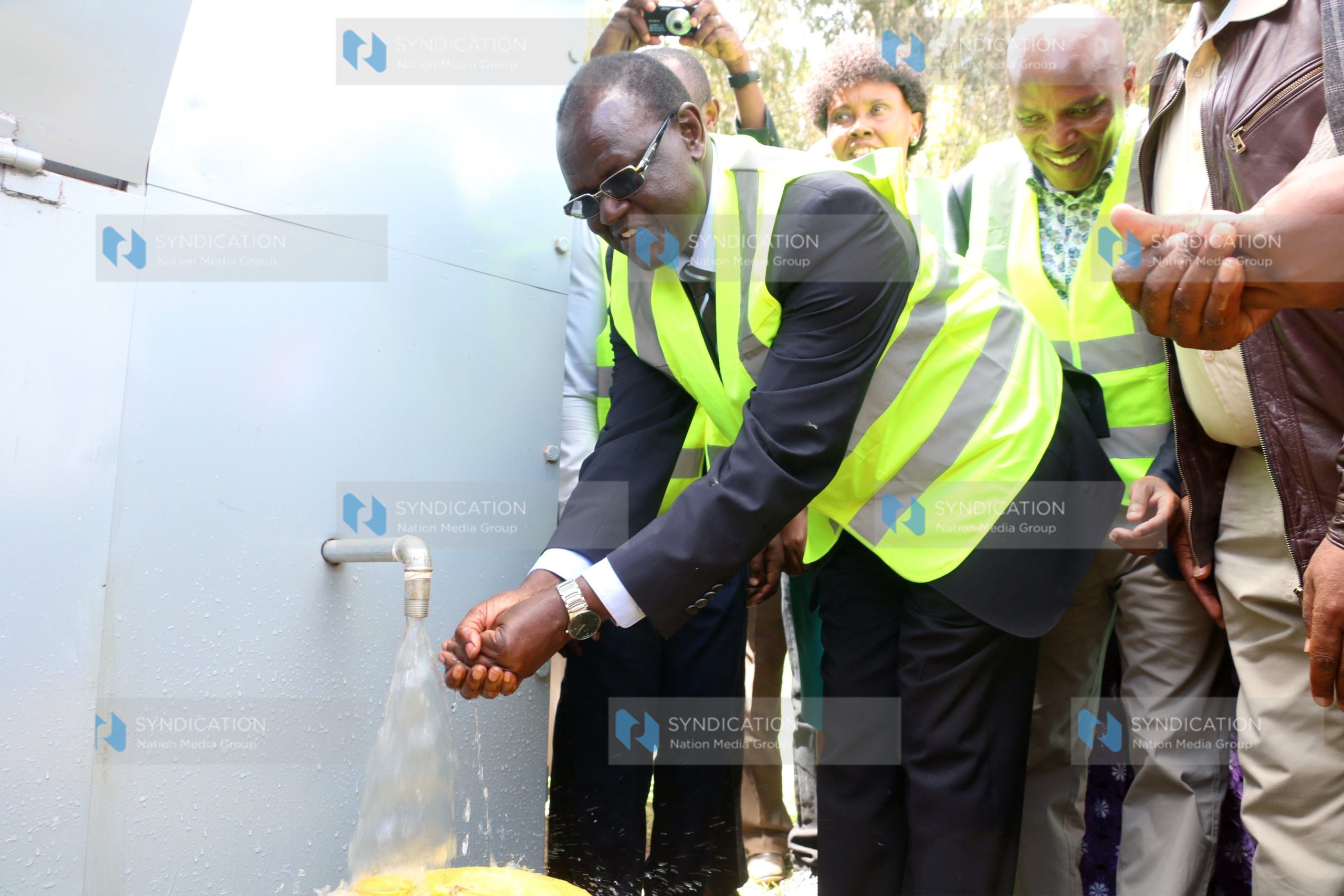 Meru Governor Kiraitu Murungi and his Deputy Titus Ntuchiu commission the solar powered Kibirichia borehole