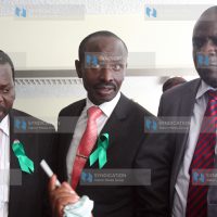 KNUT National Chairman Mudzo Nzili, KNUT Secretary General Wilson Sossion and Kenya Union of Post Primary Education Teachers Chairman Omboko Milemba