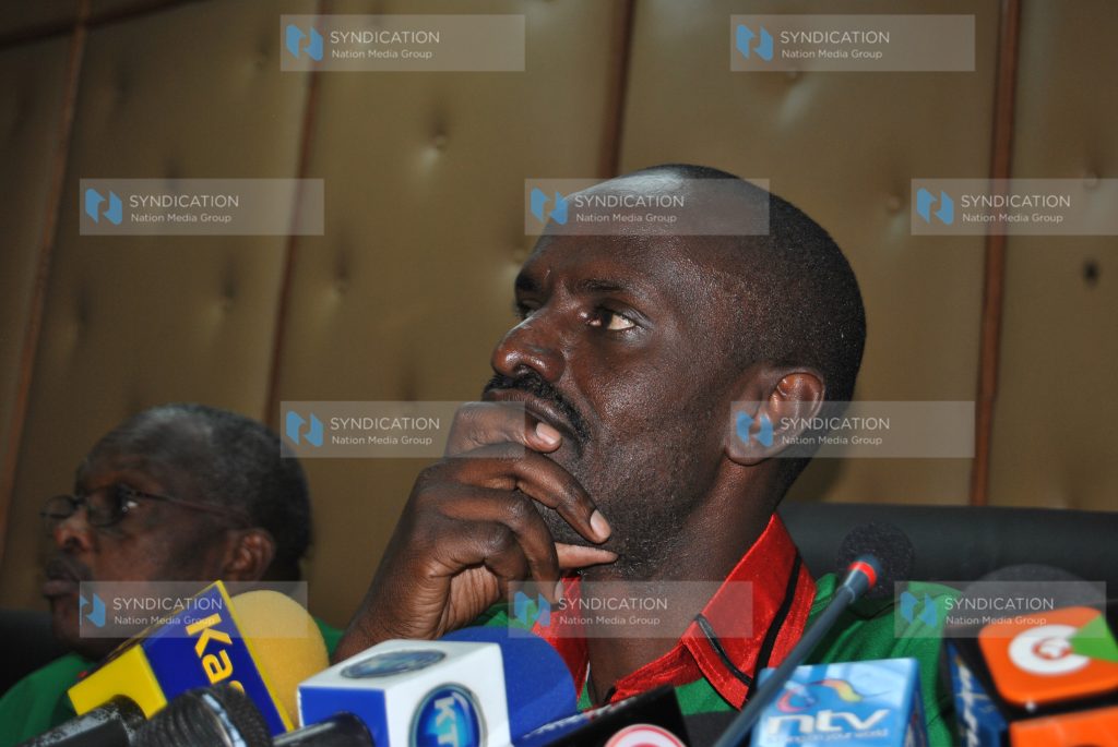 KNUT chairman Wilson Sossion with treasurer Albunus Mutisya