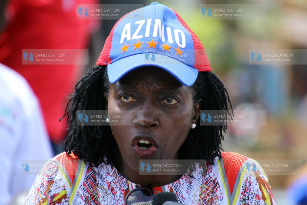 Martha Karua addresses wananchi during a campaign rally for Azimio