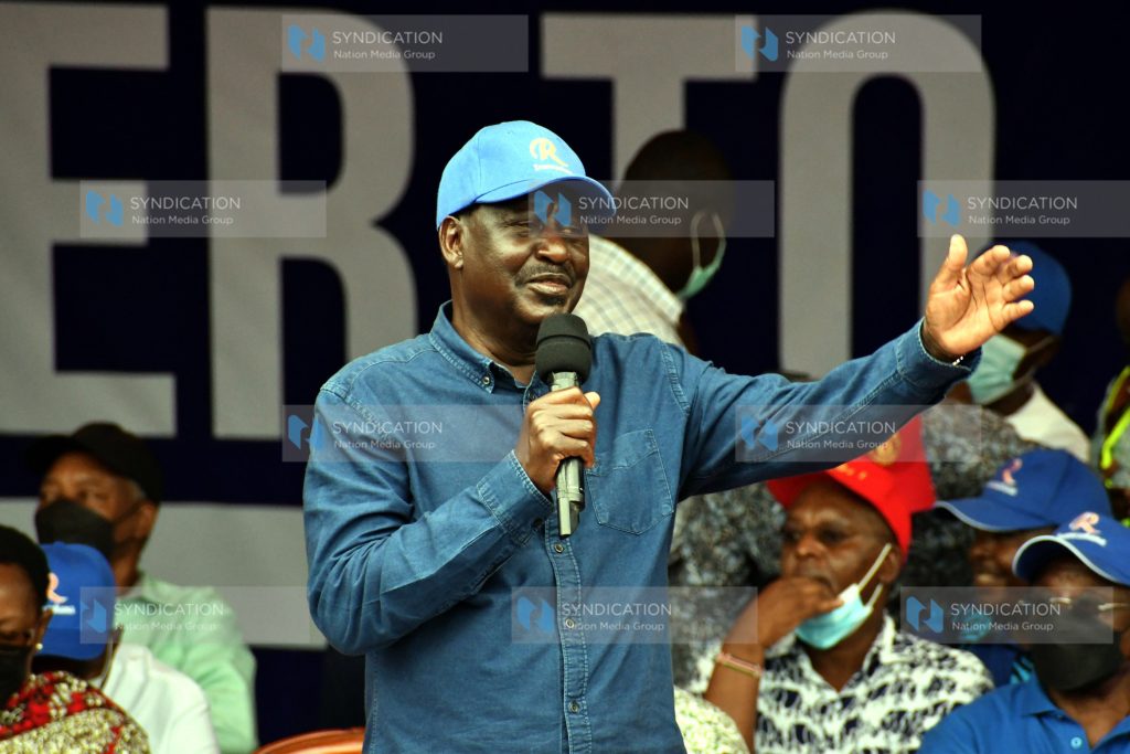 ODM Party leader Raila Odinga addressing crowds