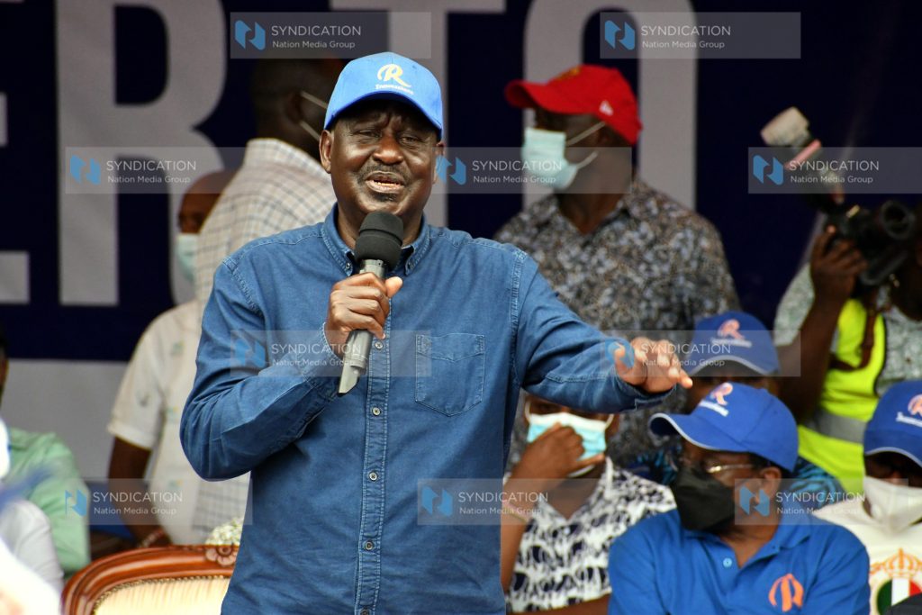 ODM Party Leader Raila Odinga addressing crowds