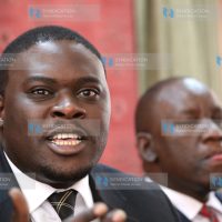 TNA Chairperson Johnson Sakaja flanked by Kajiado West MP Moses Ole Sakuda