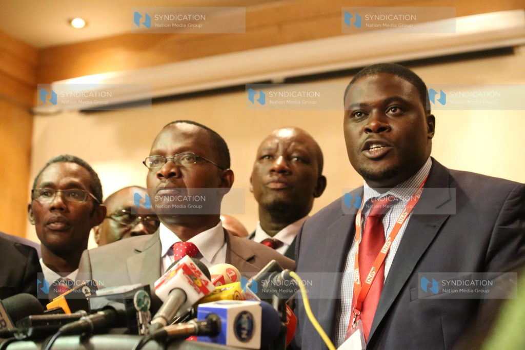 TNA party Chairman Johnson Sakaja flanked by the Secretary General Mr. Onyango Oloo