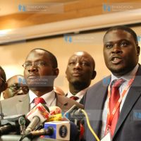 TNA party Chairman Johnson Sakaja flanked by the Secretary General Mr. Onyango Oloo