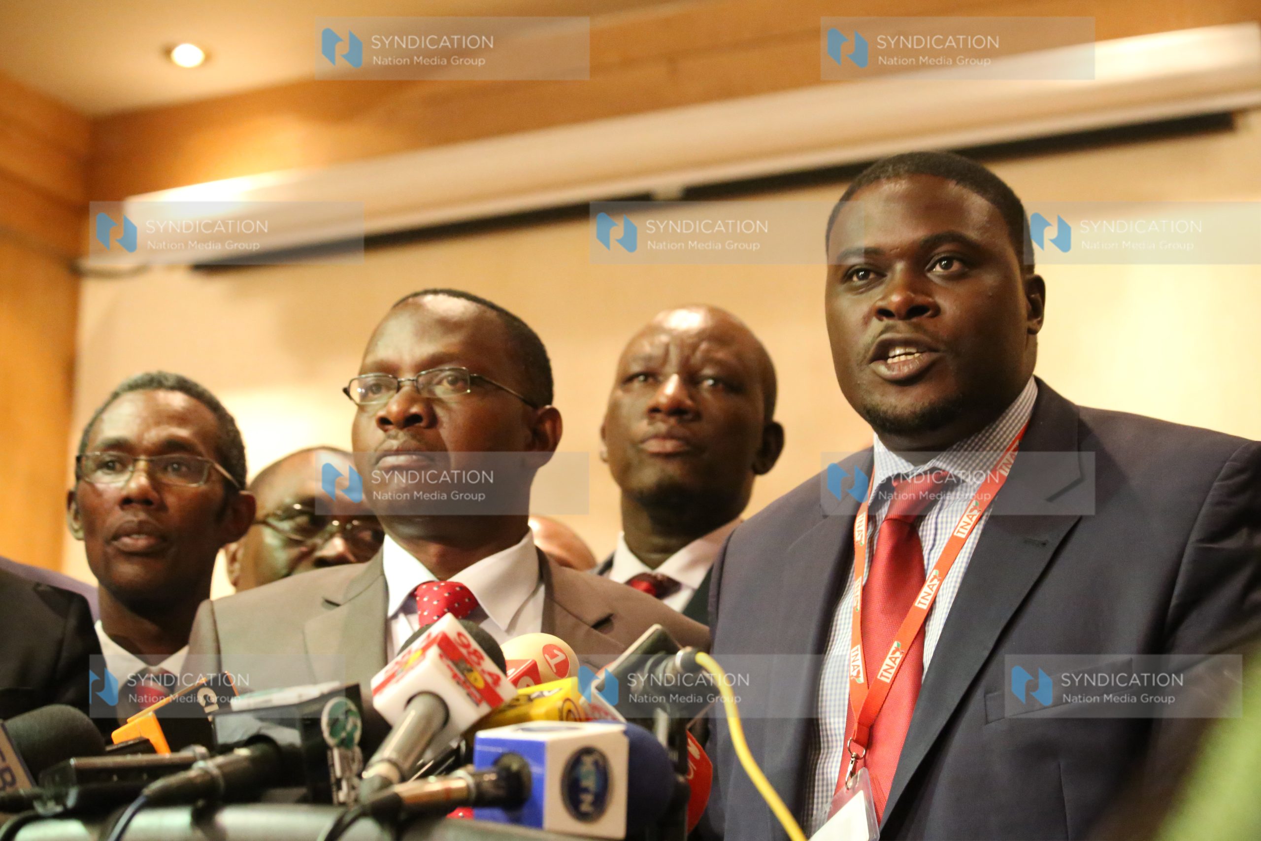 TNA party Chairman Johnson Sakaja flanked by the Secretary General Mr. Onyango Oloo