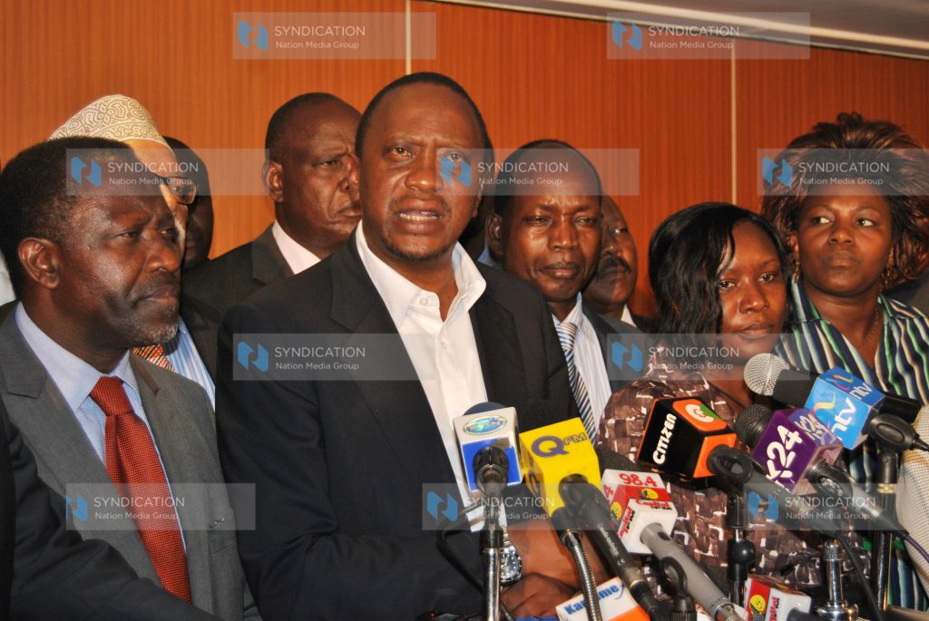 TNA Presidential candidate Uhuru Kenyatta, address the Press with MPs friendly to the party