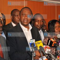 TNA Presidential candidate Uhuru Kenyatta, address the Press with MPs friendly to the party