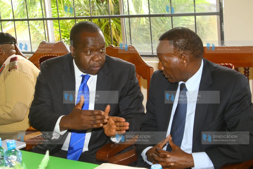 Cabinet secretary Education Science and Technology Dr. Fred Matiang’i and his counterpart of Interior and Coordination Joseph Nkaissery