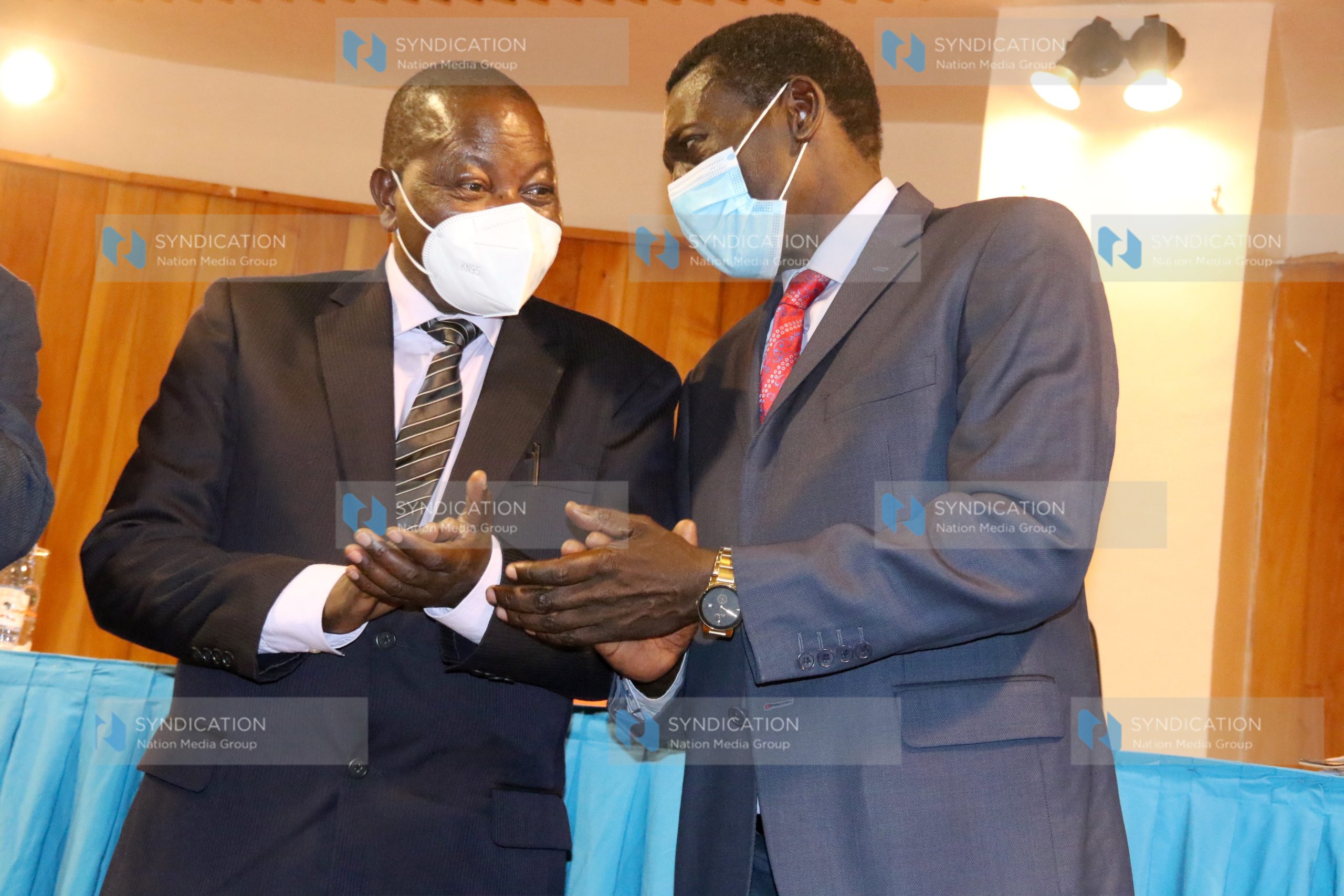 KUPPET Secretary General Akello Misori with KNUT Secretary General Collins Oyuu