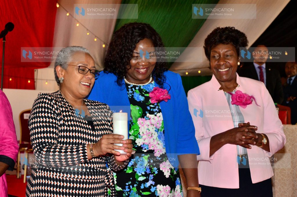 First Lady Margaret Kenyatta with Kitui County Governor Charity Ngilu and Ida Odinga