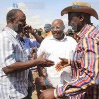 Deputy President William Ruto greets Marsabit governor Ukur Yatani