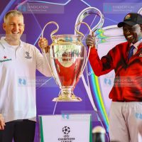 President William Ruto, flanked by football legend and former German midfielder Bastian Schweinsteiger