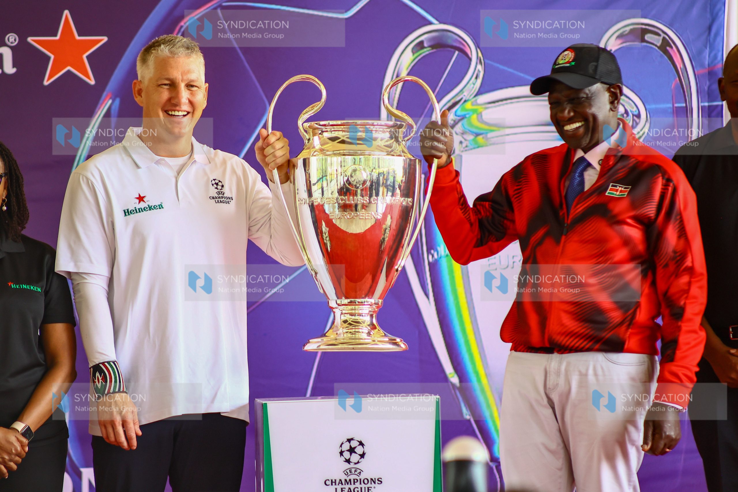 President William Ruto, flanked by football legend and former German midfielder Bastian Schweinsteiger