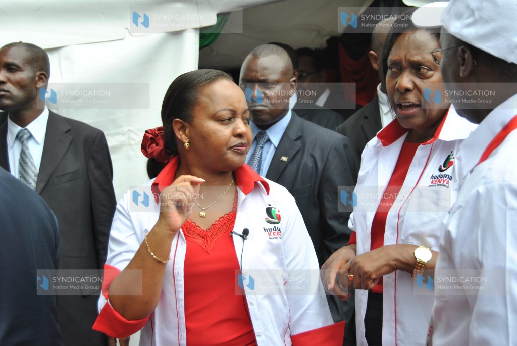 Cabinet Secretary for Devolution and Planning Anne Waiguru with Lands Cabinet Secretary Charity Ngilu