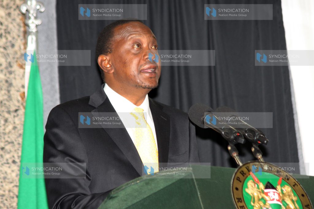 President Uhuru Kenyatta speaks during the opening of the 20th session of the ordinary AU conference of African Ministers for industry (CAMI-20)