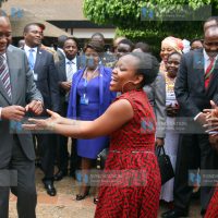 President Uhuru Kenyatta dancing with members of Kenyan Girls Choir