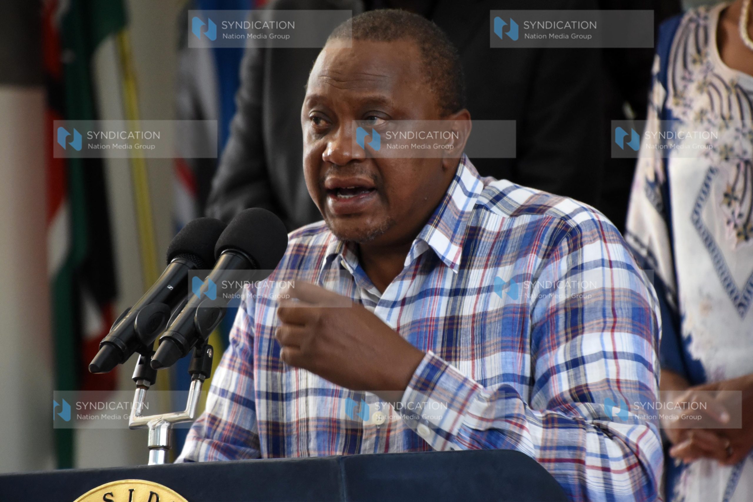 President Uhuru Kenyatta addressing journalists