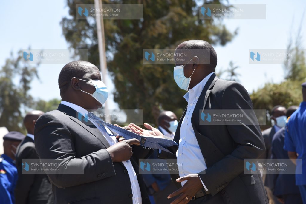 Interior Cabinet Secretary Fred Matiang'i and Kajiado Governor Joseph Lenku