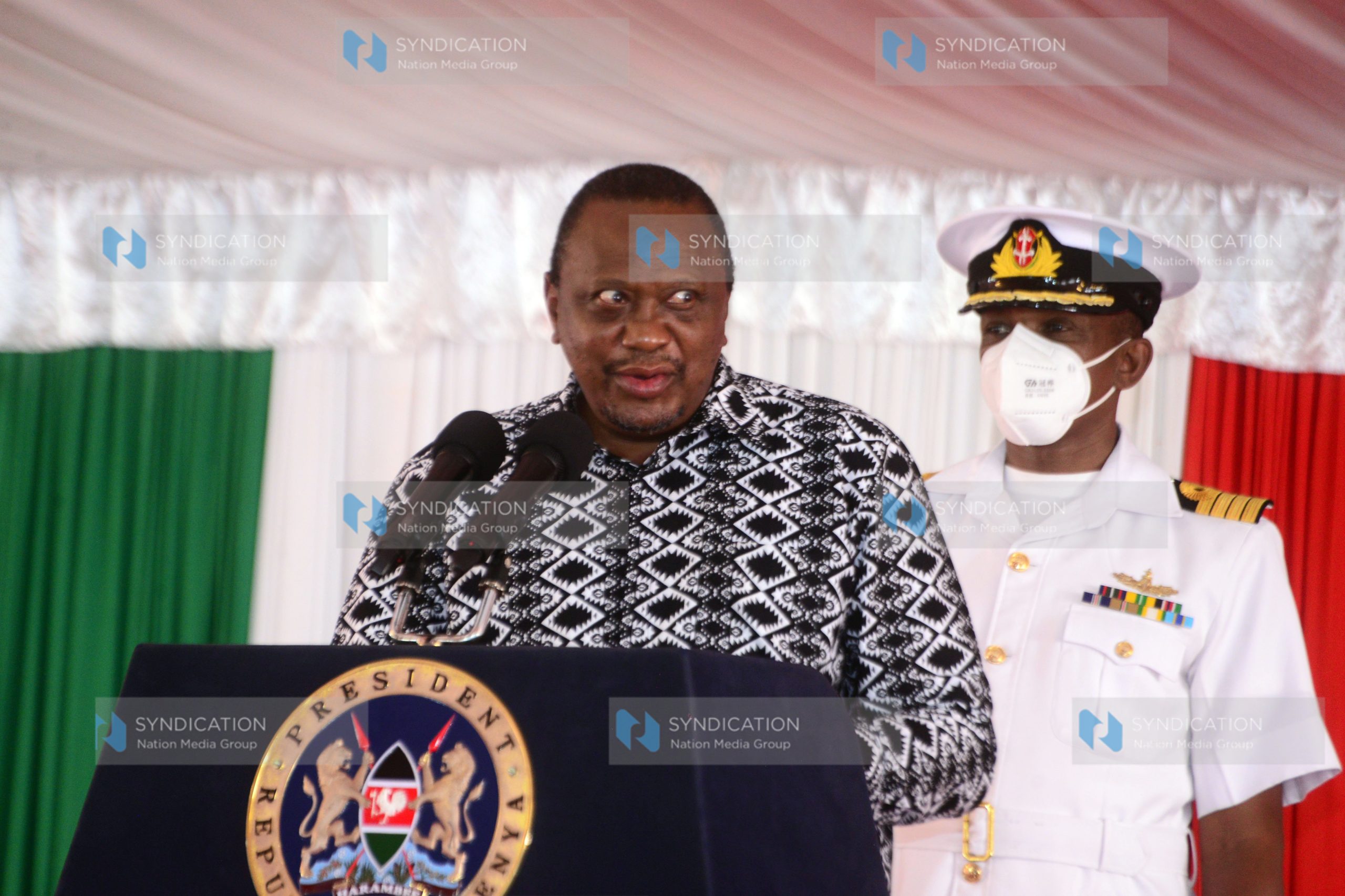 President Uhuru Kenyatta during the official opening of the UN-TNH Covid-19 treatment facility