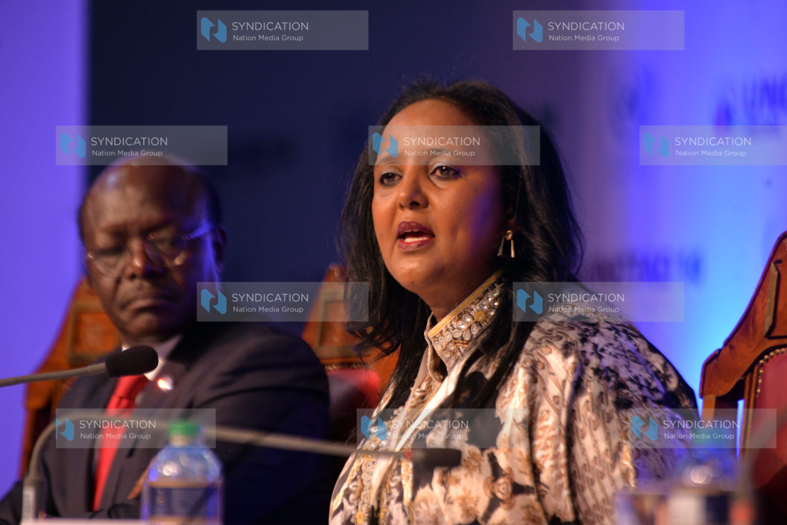 Foreign Affairs CS Amina Mohamed and UNCTAD secretary general Mukhisa Kituyi