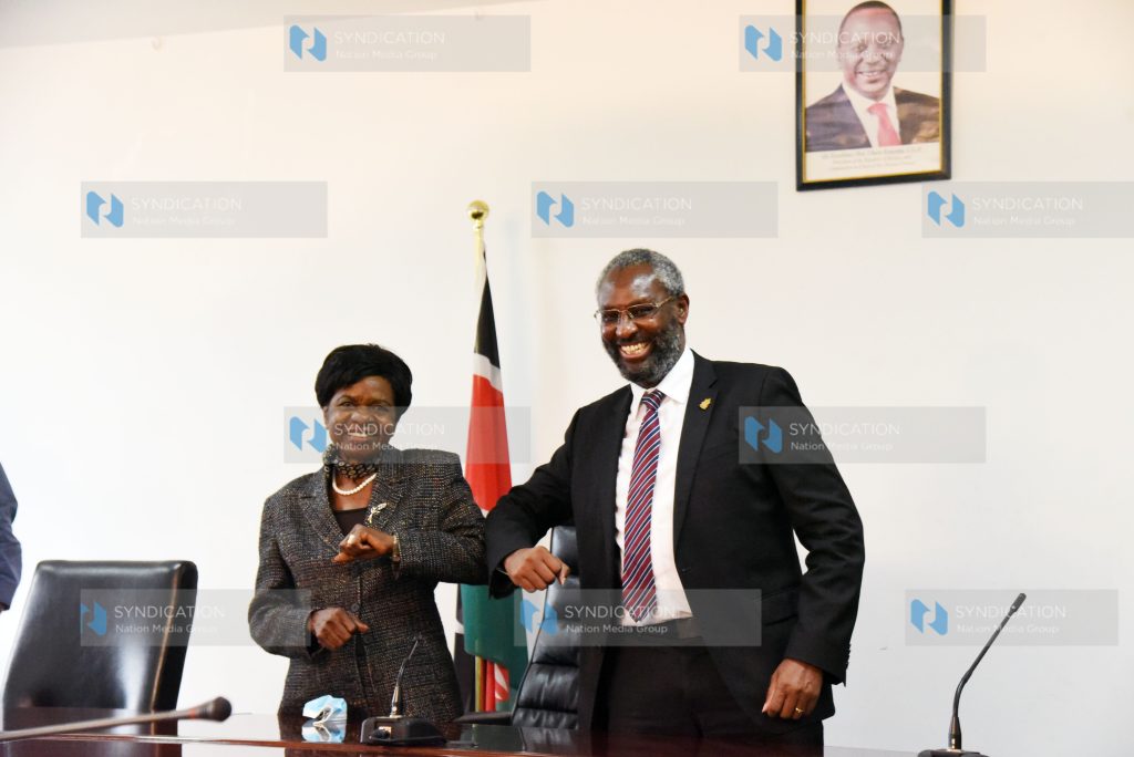 University of Nairobi Vice Chancellor Prof Stephen Kiama with Chair of the University of Nairobi Council, Prof. Julia Ojiambo