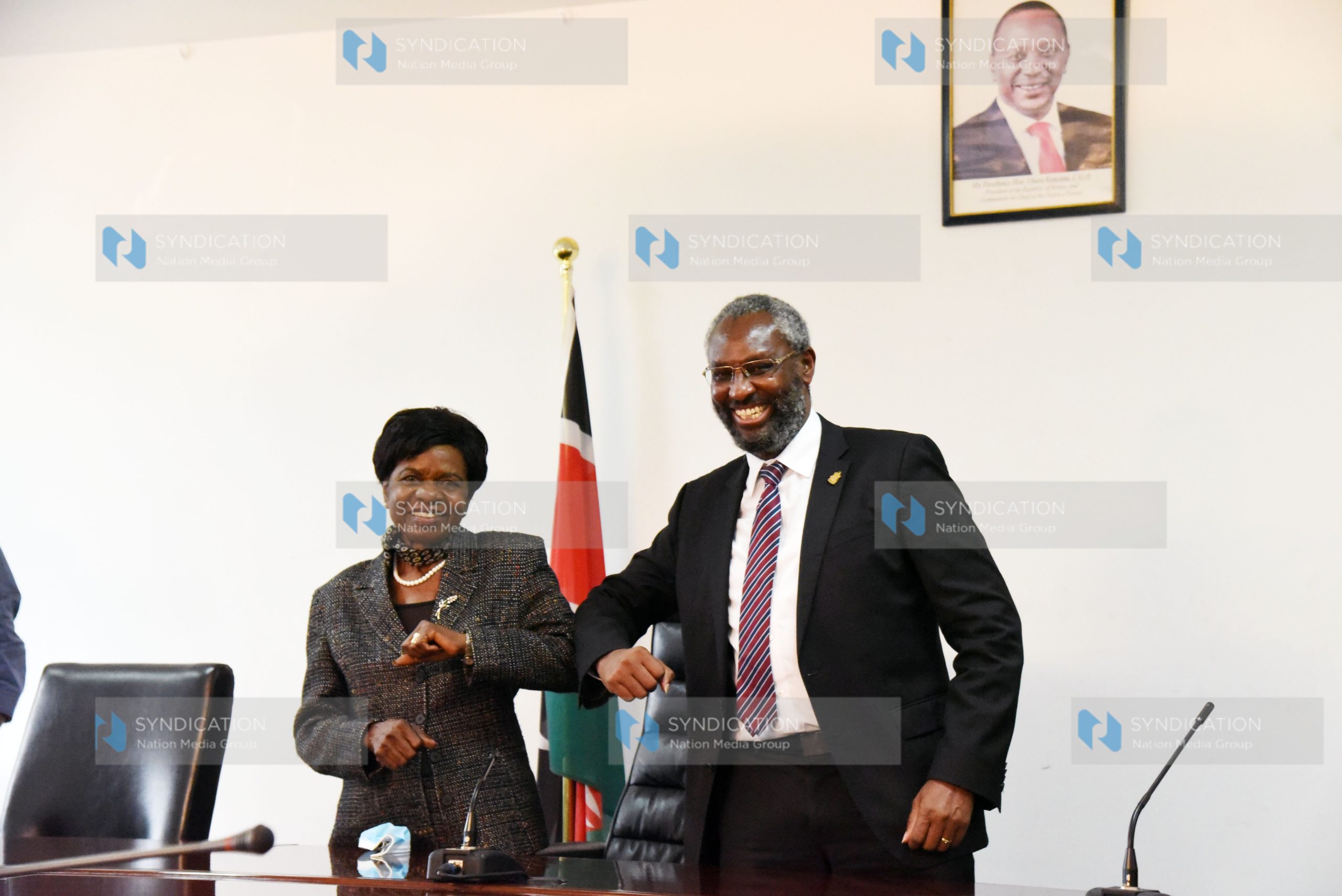 University of Nairobi Vice Chancellor Prof Stephen Kiama with Chair of the University of Nairobi Council, Prof. Julia Ojiambo
