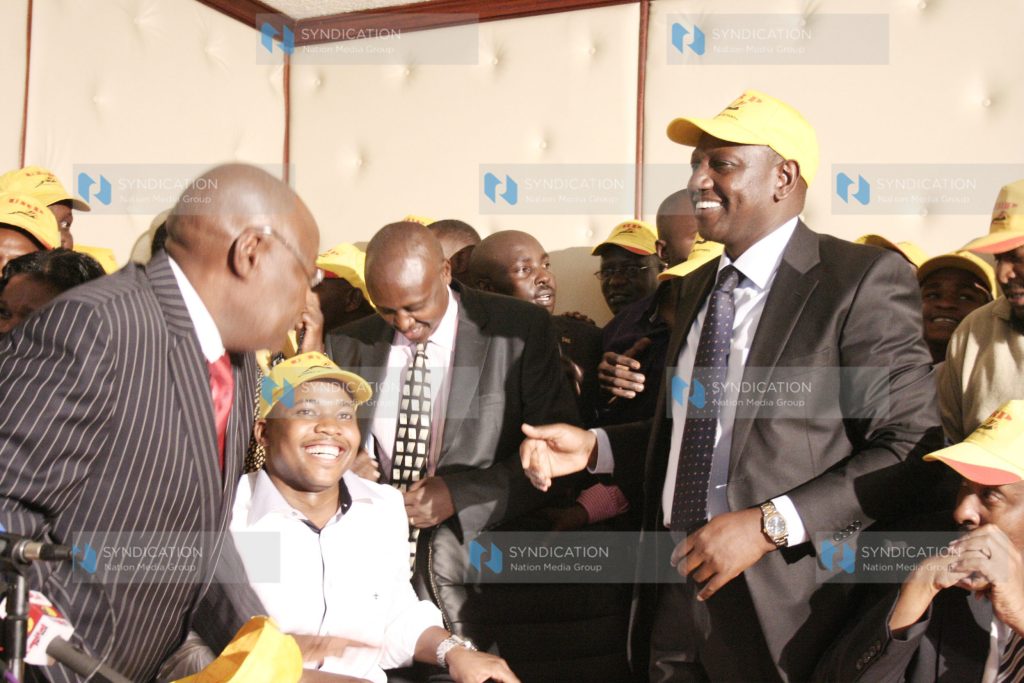 Eldoret North MP William Ruto, URP interim chairman Nickson Korir and current chairman Francis ole Kaparo