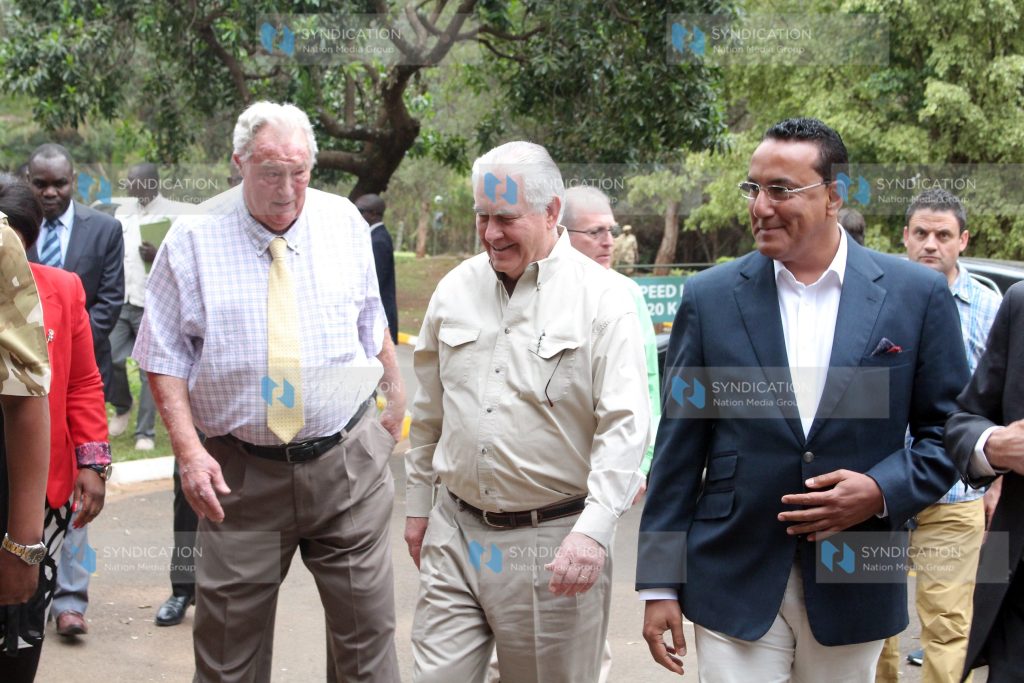 U.S. Secretary of State Rex Tillerson, Tourism CS Najib Balala and KWS Board of Trustees Chairman Dr. Richard Leakey